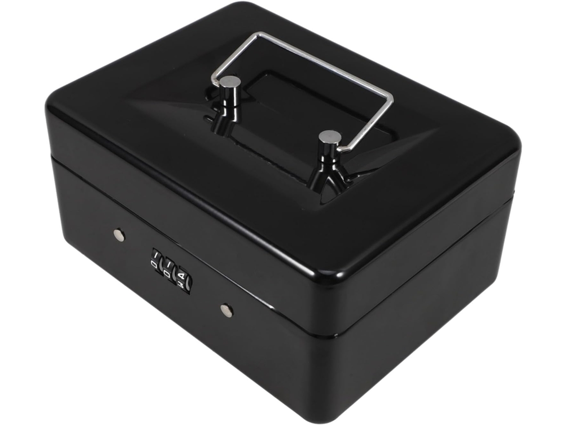 Caja fuerte pequeña y portátil de hierro negro con cerradura de combinación segura. SFUSHOS