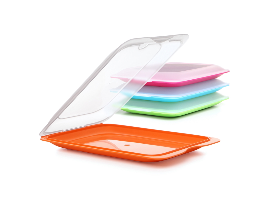 Porta Embutidos Tatay Fresh Set De 4 Estándar Apilables Con Tapa Extraíble Colores Surtidos