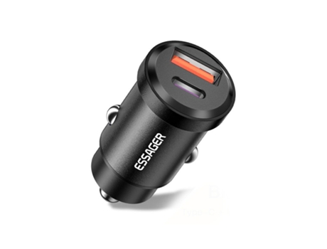 Cargador De Mechero Con 1* Usb 1* Carga Rápida Tipo C Negro Essager By Goeik