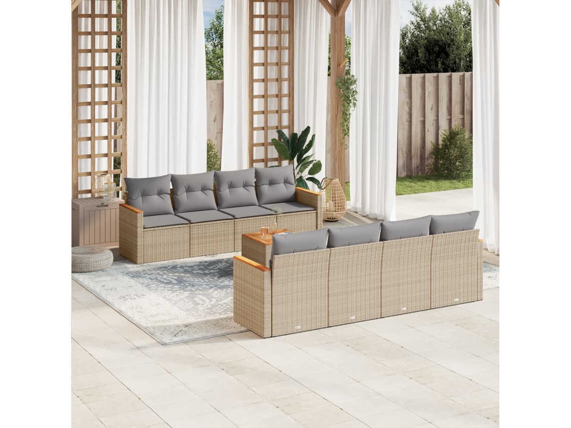 Conjunto de sofá de jardín de 9 piezas con cojines, mimbre sintético beige, Dkd Home Decor