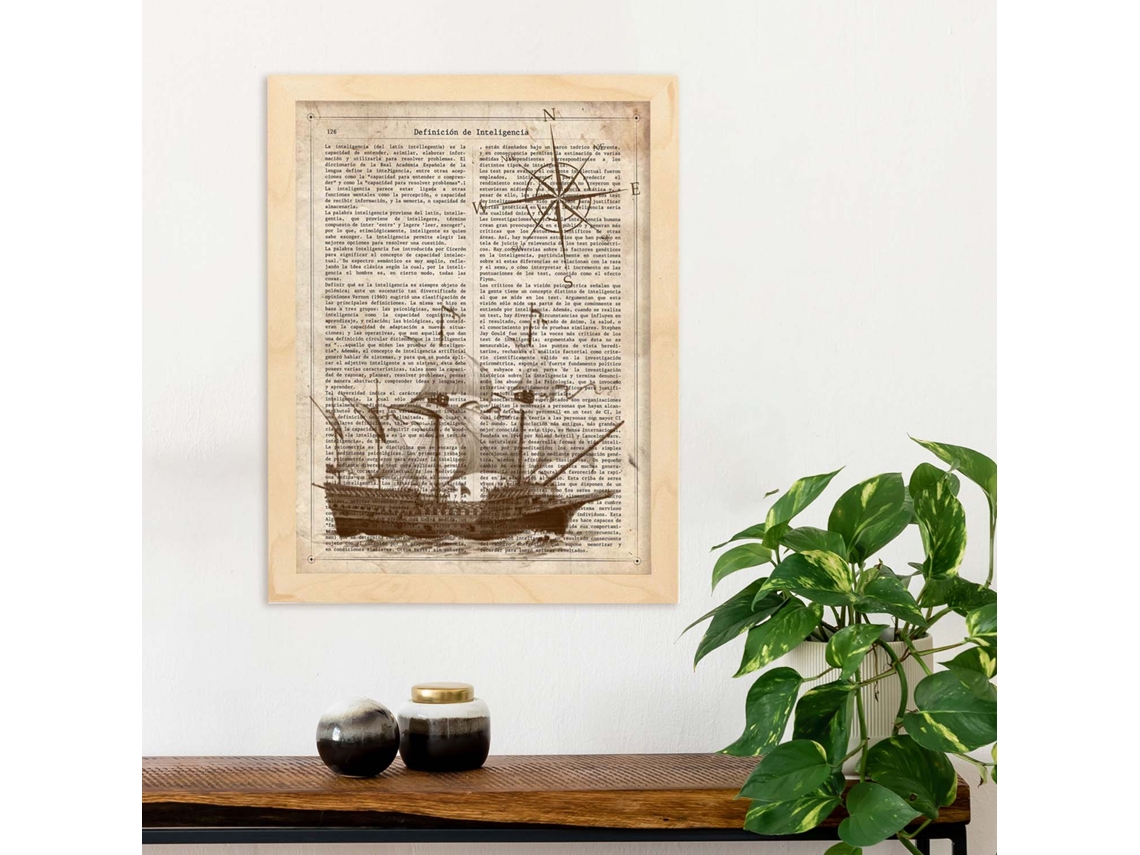 Póster NACNIC de Barco Antiguo con Brujula. Pósters de Vehículos con Definiciones. Ilustraciones Vintage de Coches, Motos, Aviones, Â…