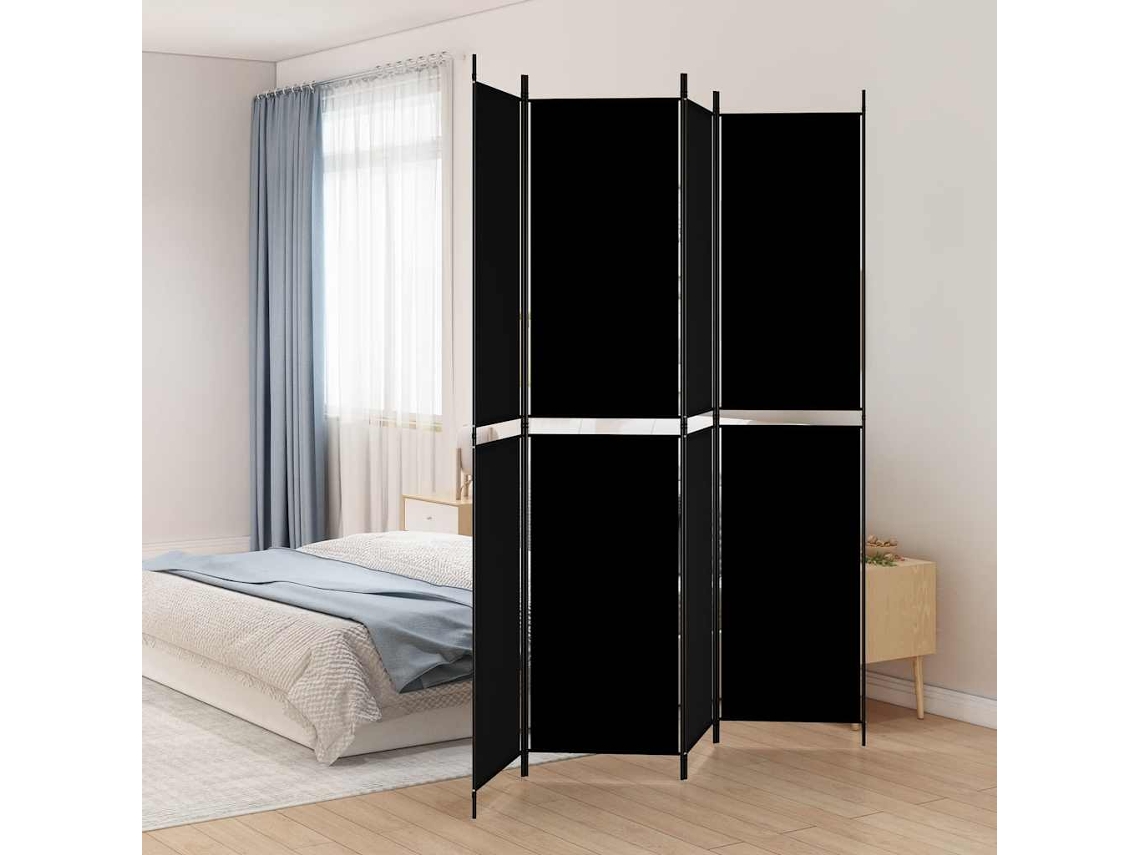 Biombo Divisor | Biombo Separador | Separador De Ambientes De 4 Paneles De Tela Negro 200x220 Cm
