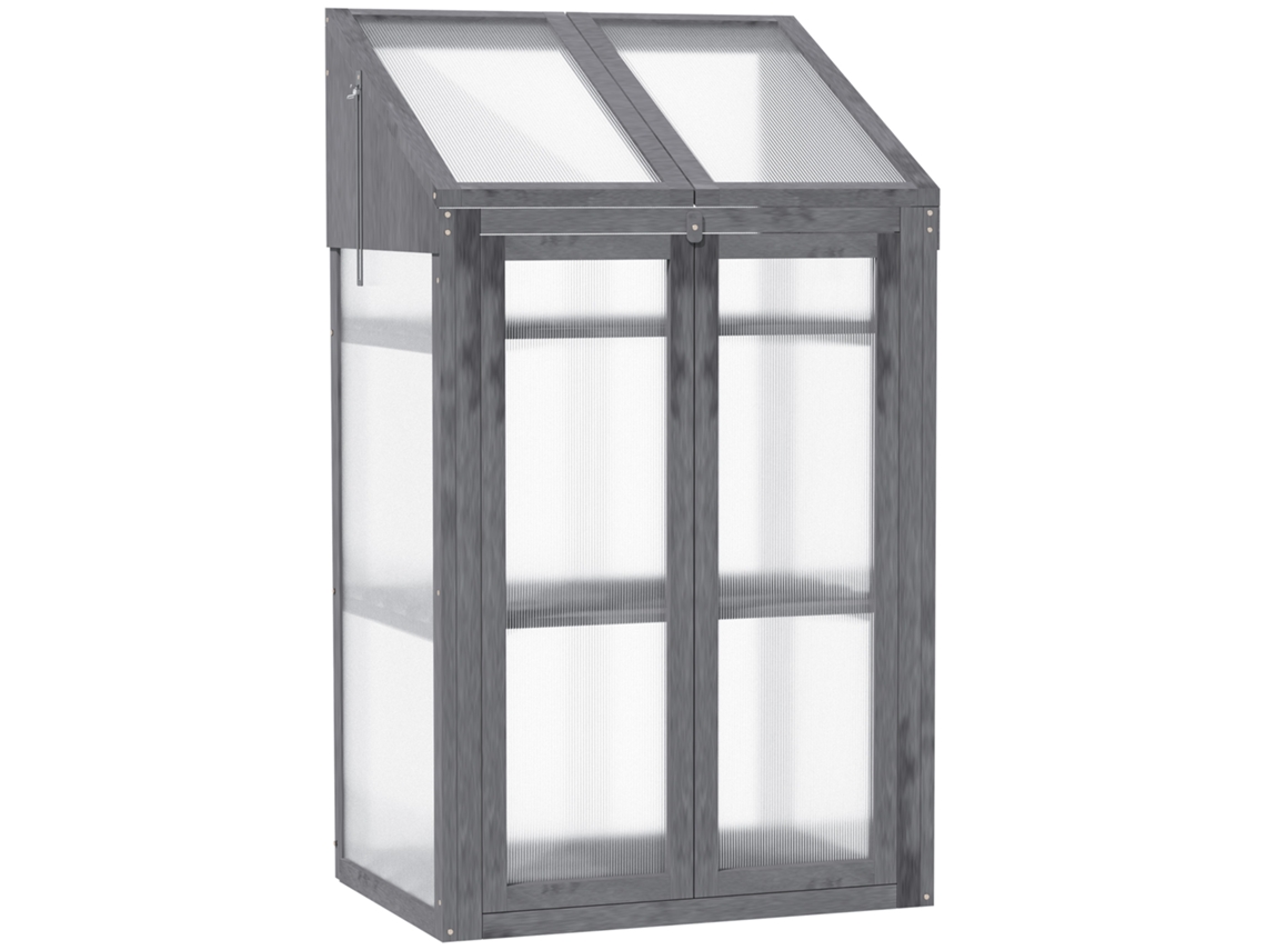 Invernadero Madera Mini 70x50x120 3 Estantes Ventilación Gris