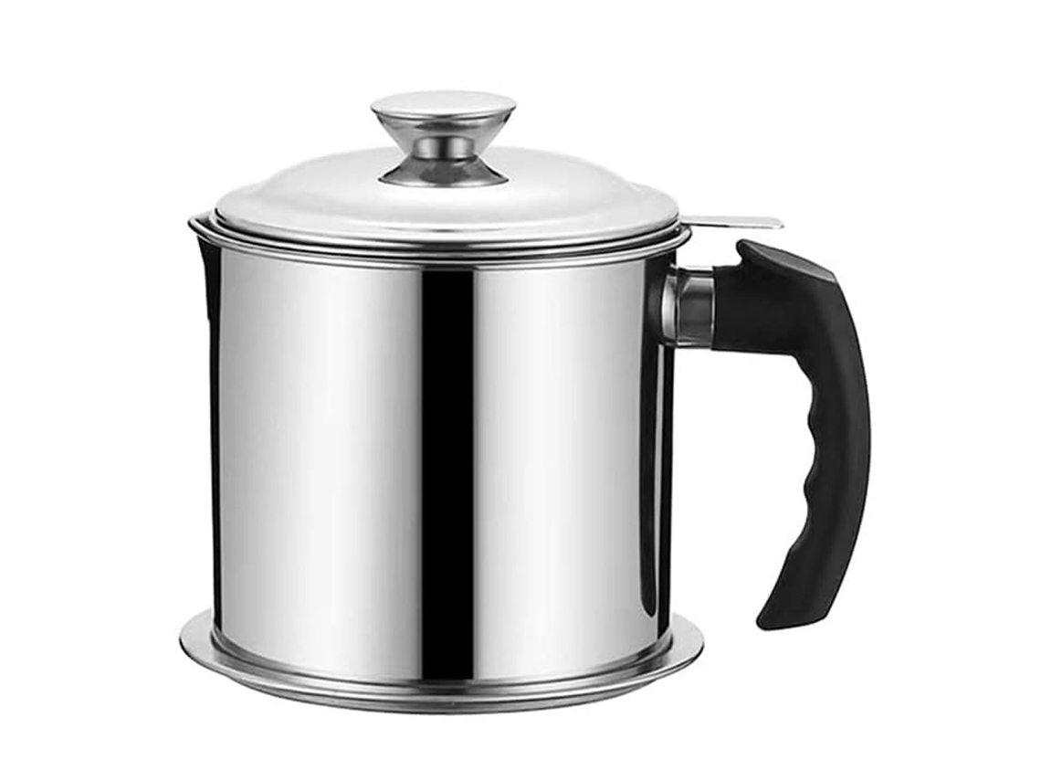 Filtro de aceite de acero inoxidable con tapa y bandeja, ideal para almacenar aceite para freír caliente. NEVEANCE