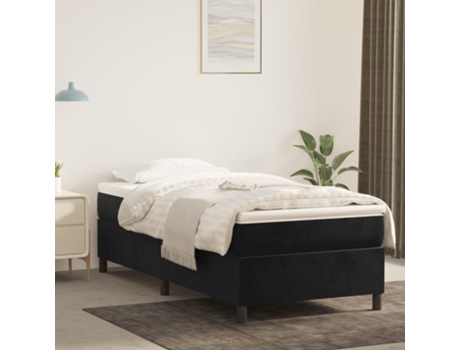 vidaXL Cama con somier y colchón de terciopelo negro 90x190 cm
