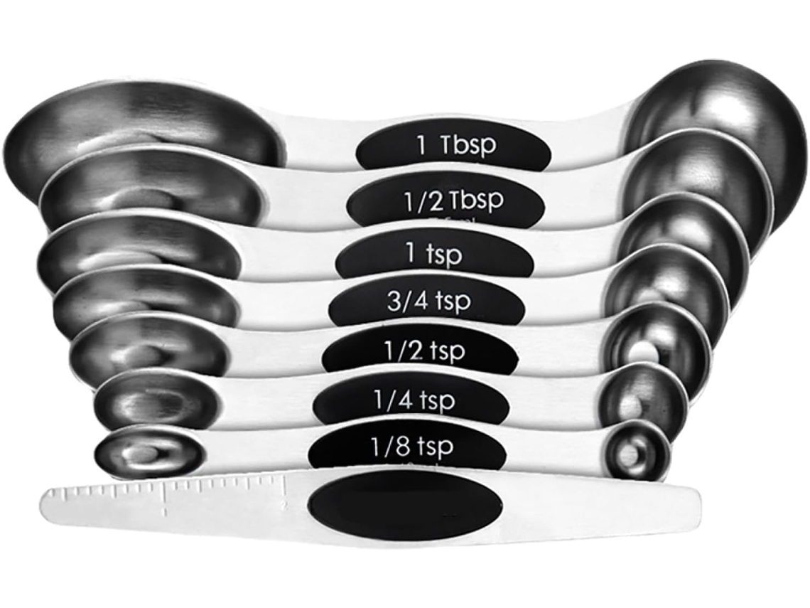 Utensilio De Medición De Cocina. Incluye Siete Cucharas Medidoras Y Un Nivelador Con Marcas De Medición Gra...