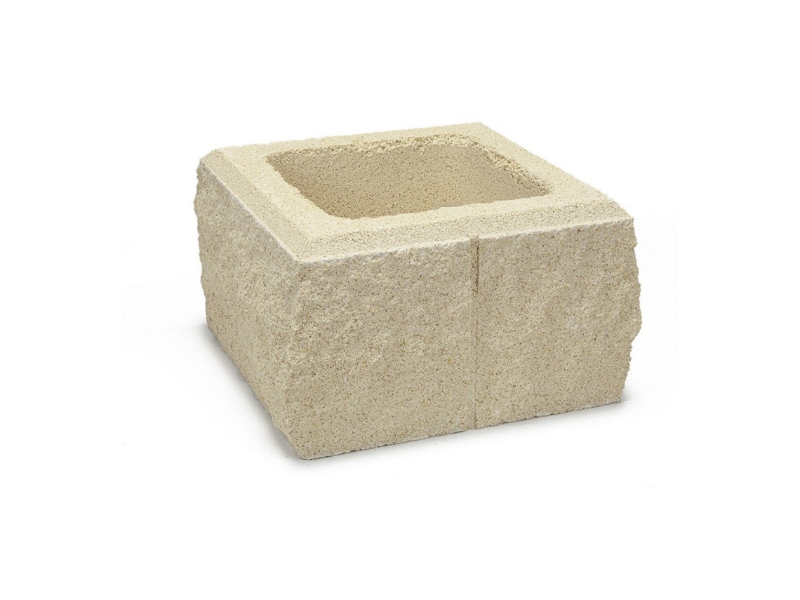 Pilar de bloque de hormigón con acabado rugoso color crema / 35x35x19 cm / Palet de 30 unidades