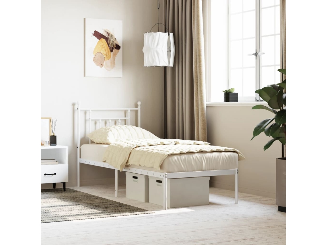 Estructura Cama Sin Colchón Con Cabecero Metal Blanco 75x190 Cm