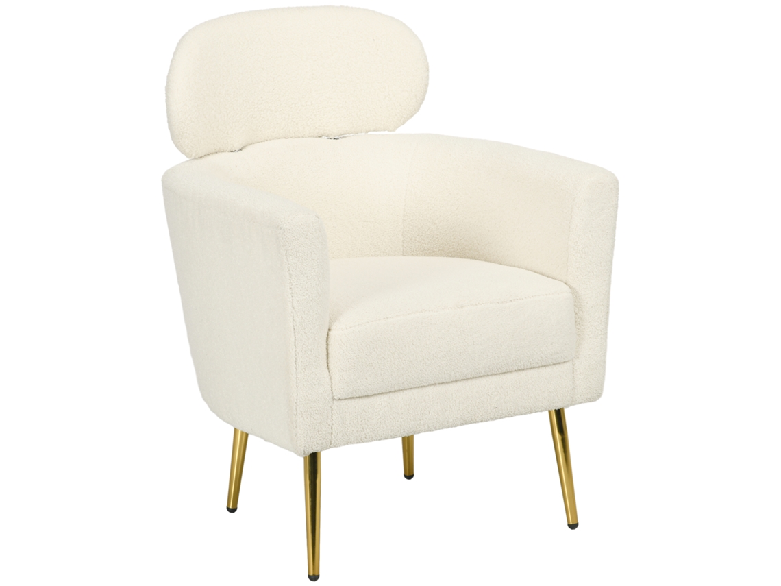 Sillón con forma de osito de peluche, reposacabezas extraíble y patas de metal color crema.