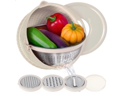 Bol Beige 2,5l 26cm Con Tapa Colador Y Rebanador Para Ensalada Mezclar Servir