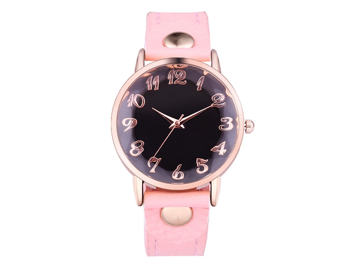 Reloj De Pulsera De Cuarzo Para Mujer Con Elegante Correa Informal De Piel Sintética Rosa.