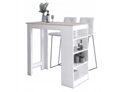 Mesa de bar Akord blanca de 115 cm, color roble Sonoma, frontal con 4 estantes, 115 x 50 x 103 cm, fábrica de muebles Akord