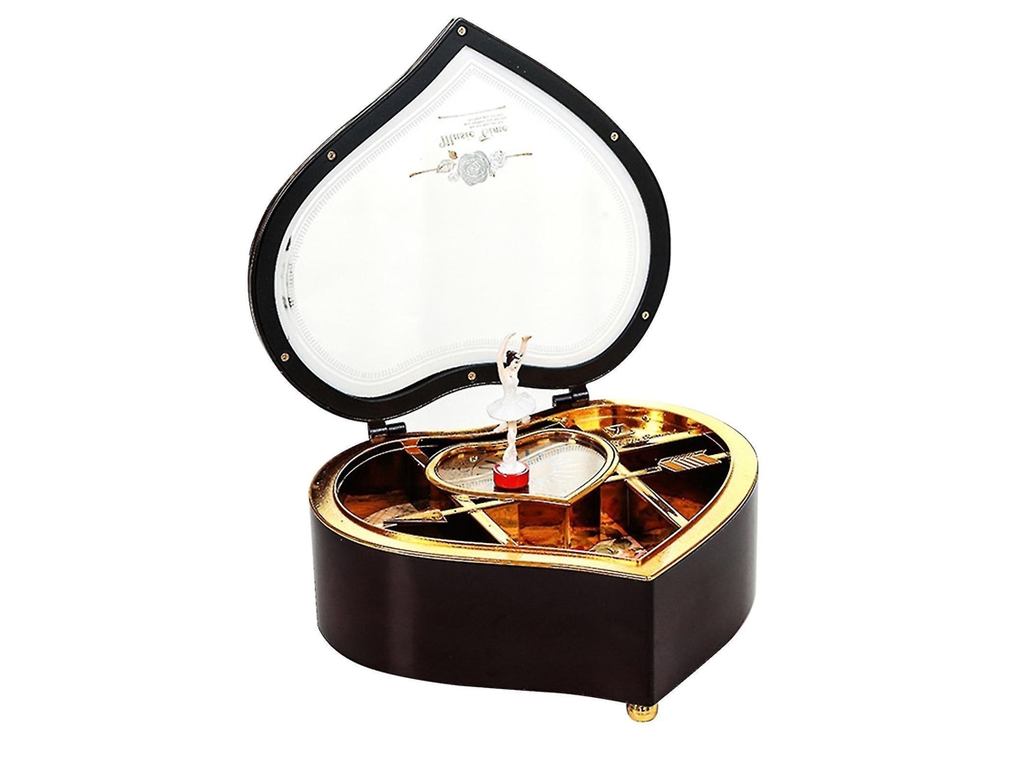 Caja de música con forma de corazón de melocotón y niña giratoria