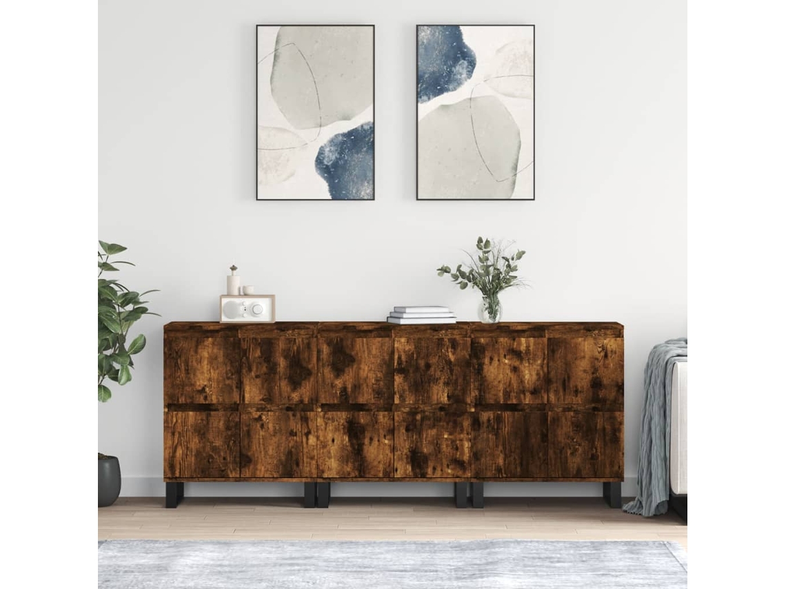Pack 3 Uds Aparador | Mueble De Comedor | Buffetes Madera Contrachapada Roble Ahumado Wsd456448