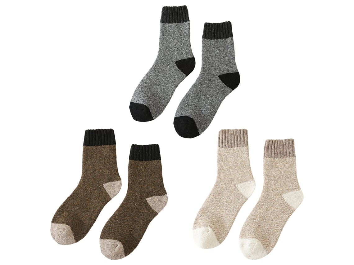 3 Pares Calcetines De Lana Invierno Gruesos Cálidos Tejidos Cómodos Para Hombre Y Mujer