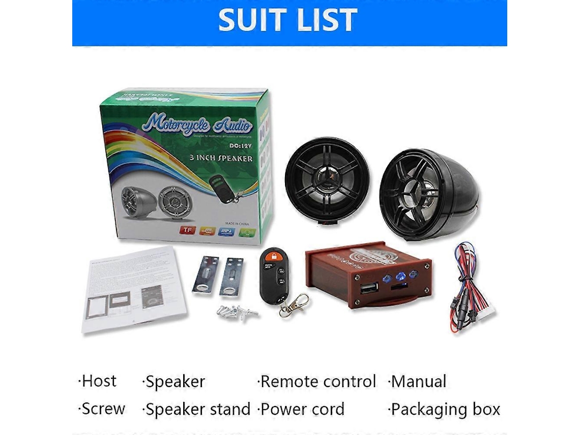 Altavoz antirrobo para motocicleta, Bluetooth, USB/TF, reproductor de MP3, sistema amplificador de audio con 2 altavoces de 3 pulgadas, Chennnls