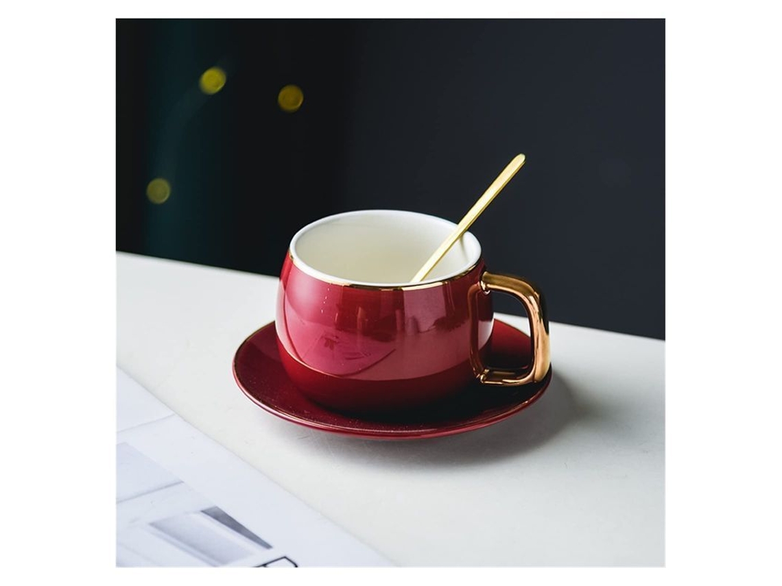 2026da-taza De Porcelana Con Plato Diseño Moderno Taza De Café Cerámica Sencilla Rojo