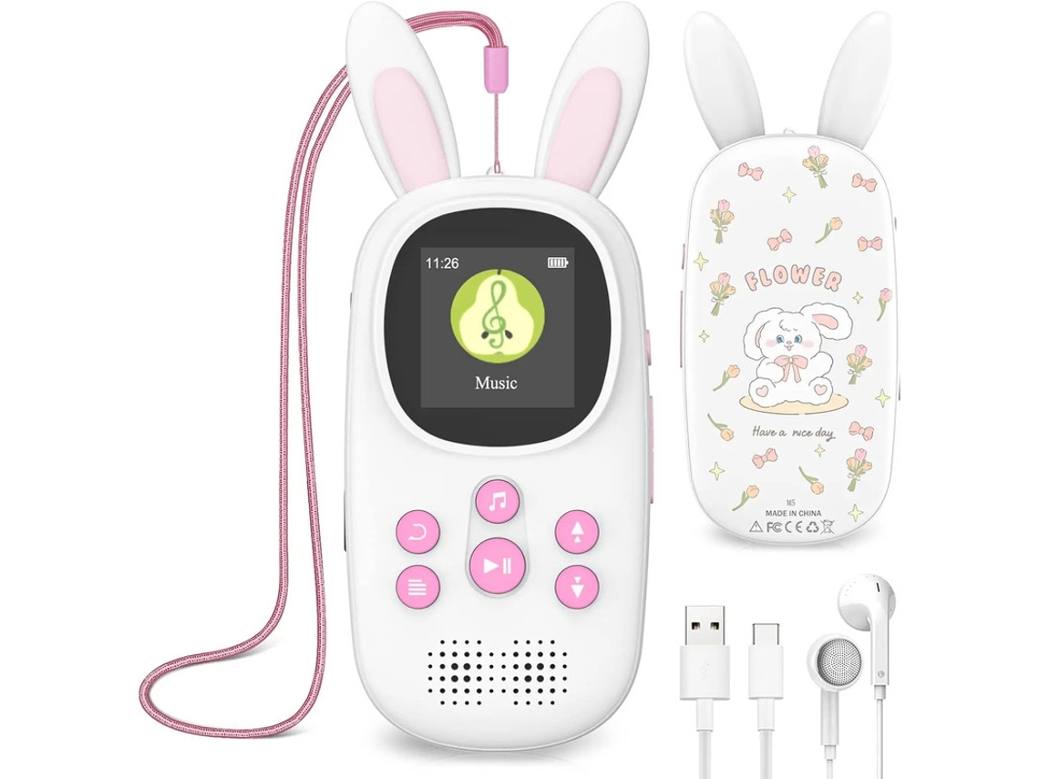 MP3 YIZHOOD 8G)Niños lindos conejitos con BT con altavoz E-Book Lectura FM Radio rosa