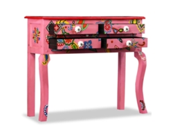 Mesa consola | Mesa de entrada | Mesa auxiliar de madera maciza de mango pintada a mano en color rosa.