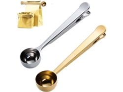 Cuchara De Café Con Pinza Para Sellar Bolsas, 2 Unidades (plateada + Dorada), 15 Ml, Acero Inoxidable Duradero.