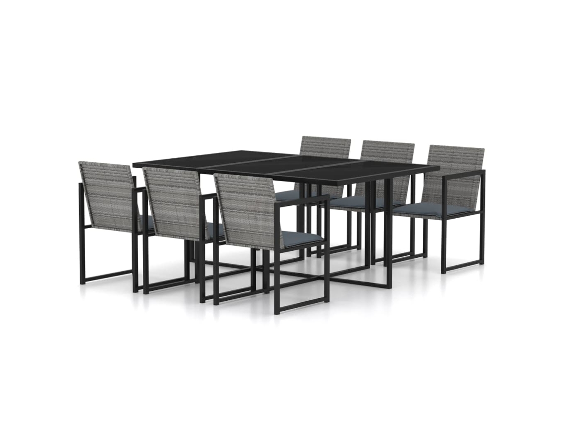 Juego de comedor de exterior de 7 piezas con cojines, mimbre gris, Dkd Home Decor