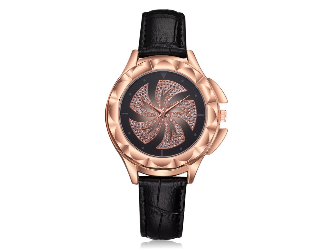Reloj De Pulsera De Cuarzo Informal Para Mujer Con Diamantes De Imitación, Esfera Redonda Y Correa De Cuero Sintético Negro.