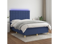 Cama Box Spring Colchón Y Luces Led Tela Azul 140x200 Cm