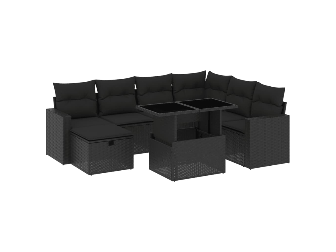 Conjunto 8 de sofás de jardín VIDAXL y cojines ratán sintético negro