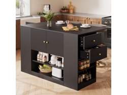 Isla de cocina moderna, muebles de cocina, muebles de buffet, muebles de cocina con cajones y estantes, aparador para cocina y comedor, color negro Zkaka