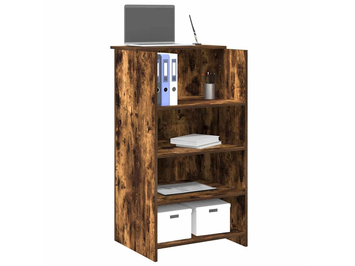 Mostrador de recepción de 55x50x103,5 cm, fabricado en madera de roble ahumado.