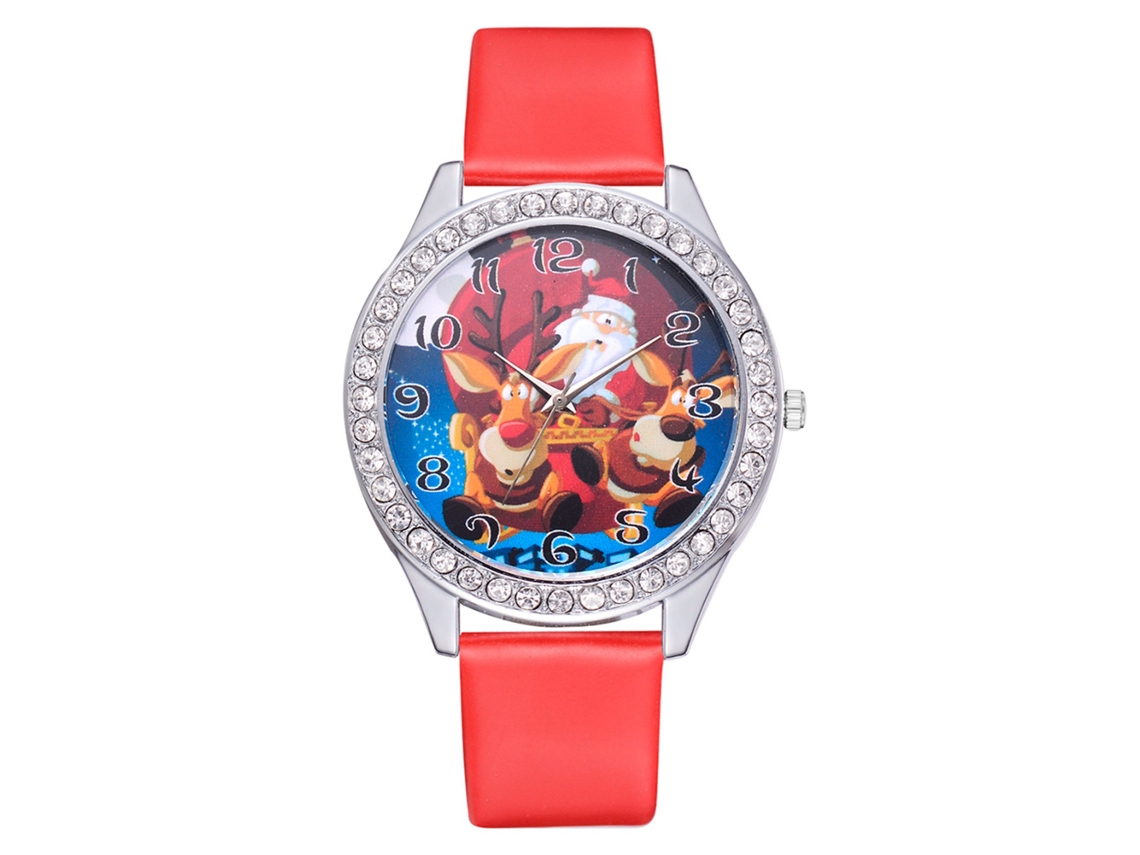 Reloj De Pulsera De Moda Para Mujer Con Correa De Piel Sintética Y Diamantes De Imitación - Rojo