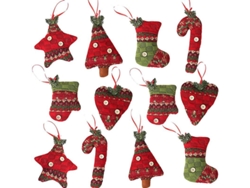 12 Adornos Navideños Para Árbol Hechos De Arpillera, 6 Estilos Diferentes Con Calcetines, Estrellas Y Corazones.