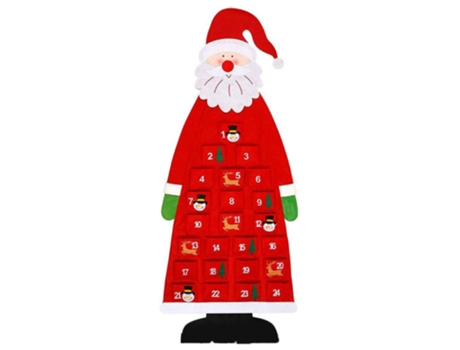 Calendario de adviento de Papá Noel de pared de Navidad de fieltro, calendario de cuenta regresiva de Navidad reutilizable de 24 días para colgar