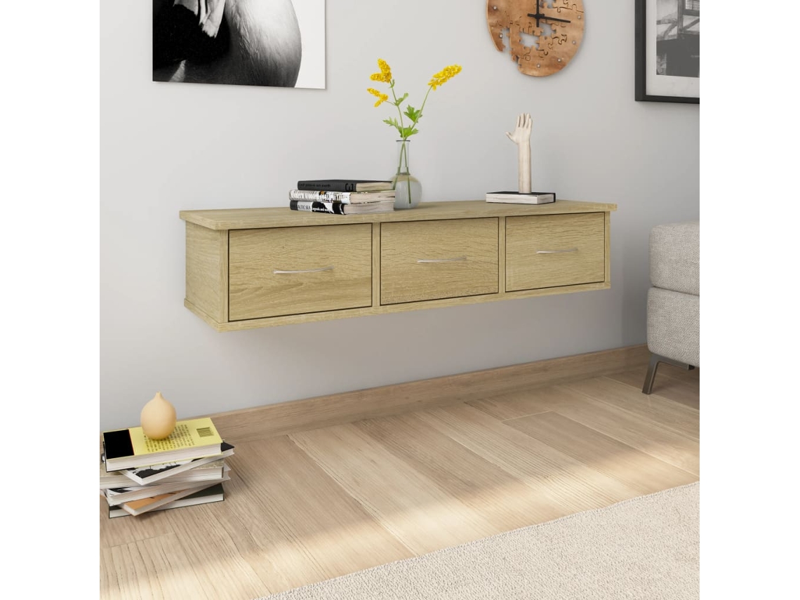 Estante De Cajones Para Pared | Estante Flotante Contrachapada Roble 88x26x18,5cm