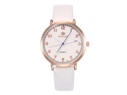 Reloj De Cuarzo De Moda Con Correa De Cuero Pu Para Parejas Dial Redondo Simple Casual Blanco