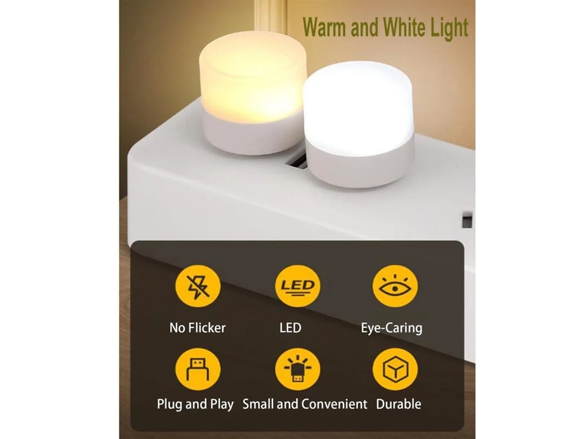 Mini Luz Nocturna Usb Yizhood Led Blanca Cálida Enchufable Blanca