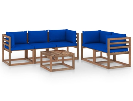 Conjunto 6 de muebles de jardín VIDAXL con cojines azules