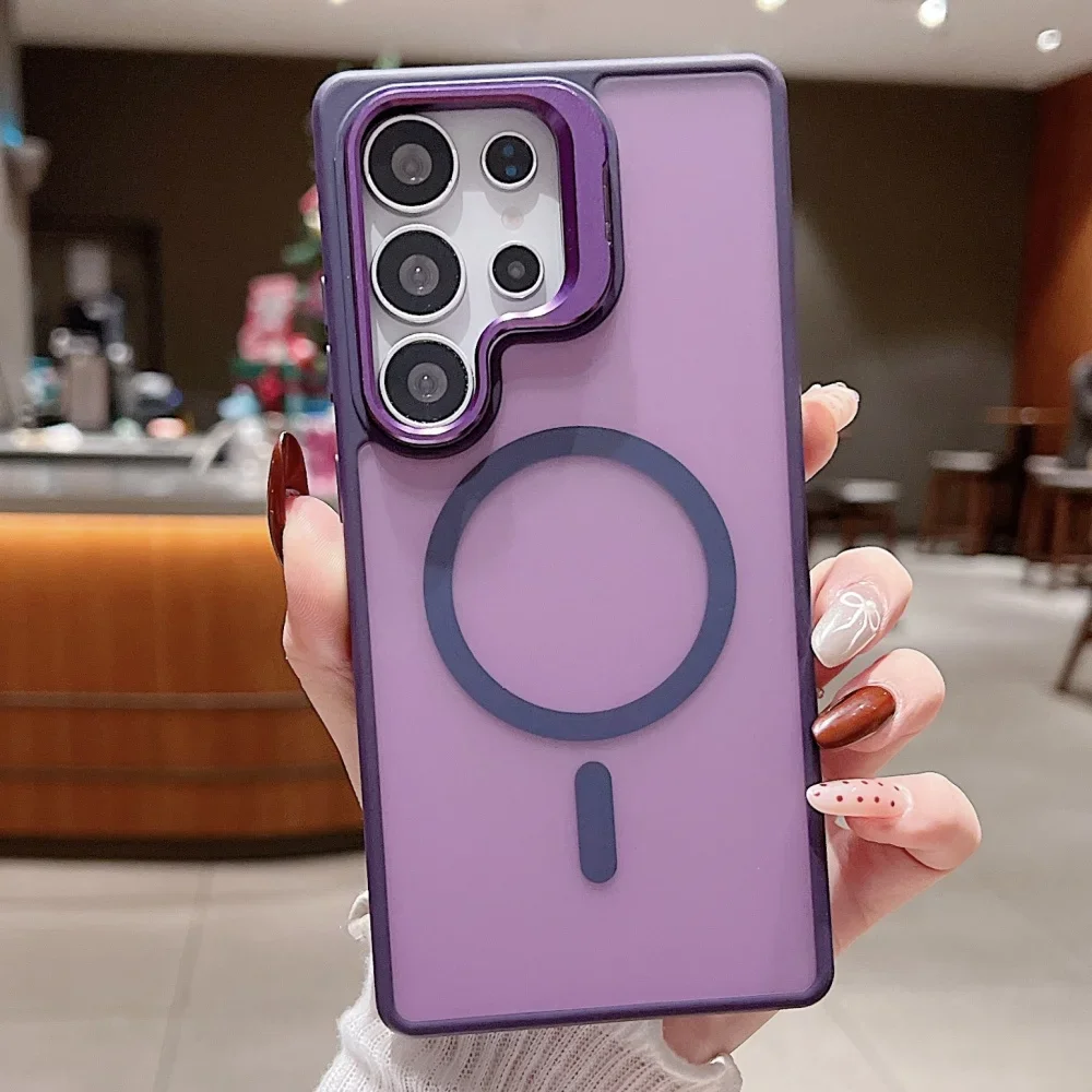 (morado, Galaxy S24) Funda Para Teléfono Con Acabado Mate Y Soporte Magnético De Metal Para La Lente, Fabricada En Materiales Acrílicos Y Tpu.