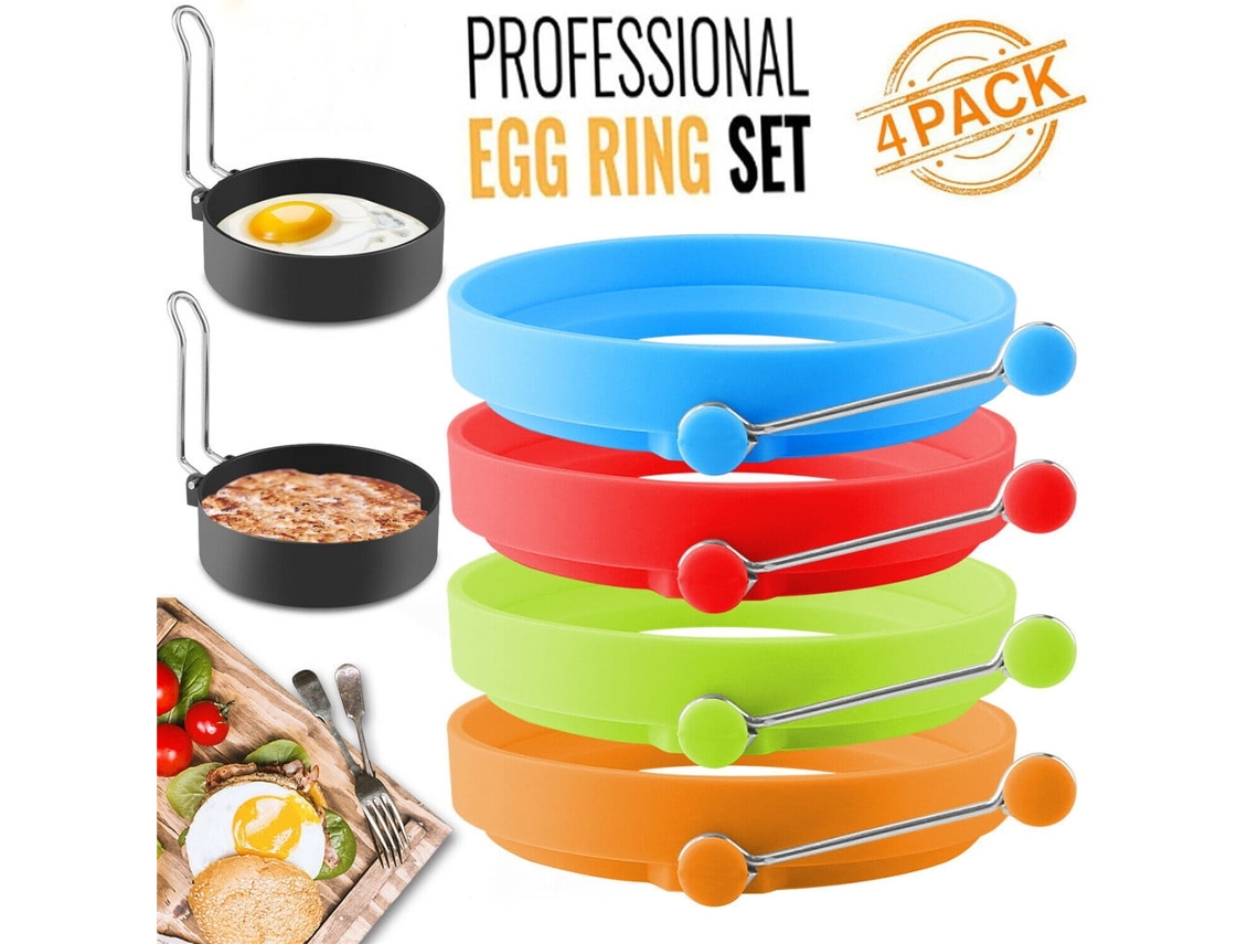Venta Al Por Mayor, 4 Piezas De Anillos Para Huevos, Mangos De Silicona, Molde Antiadherente Para Panqueques, Herramienta De Cocina