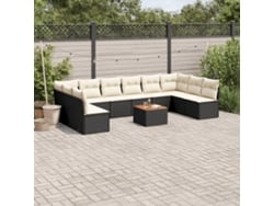 Conjunto de sofá de jardín de 11 piezas con cojines de mimbre sintético negro de DKD Home Decor