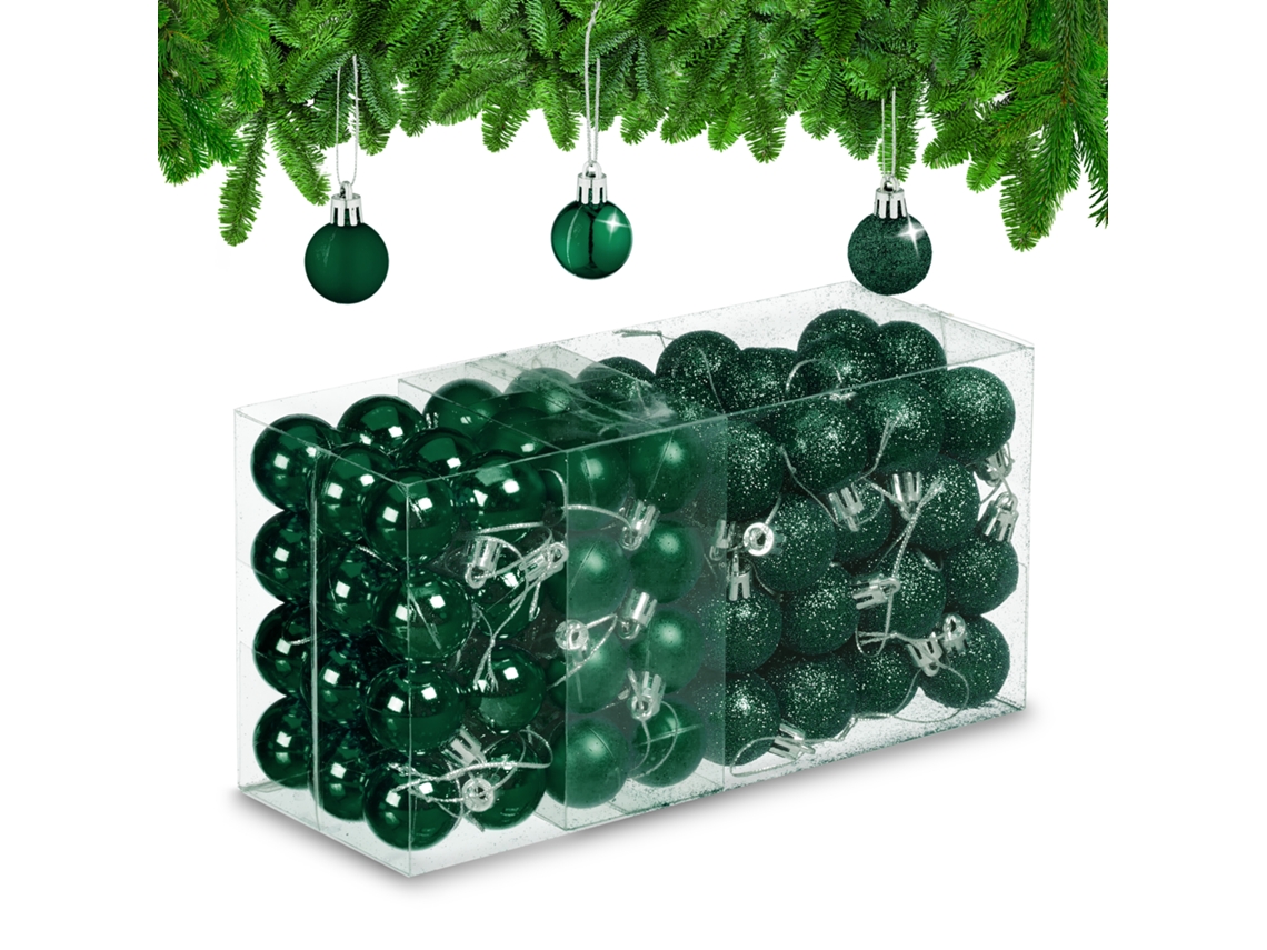 Relaxdays Set 96 Bolas Árbol Navidad, Bolitas Navideñas Brillantes, Con Purpurina Y Mate, De Plástico, Verde Oscuro