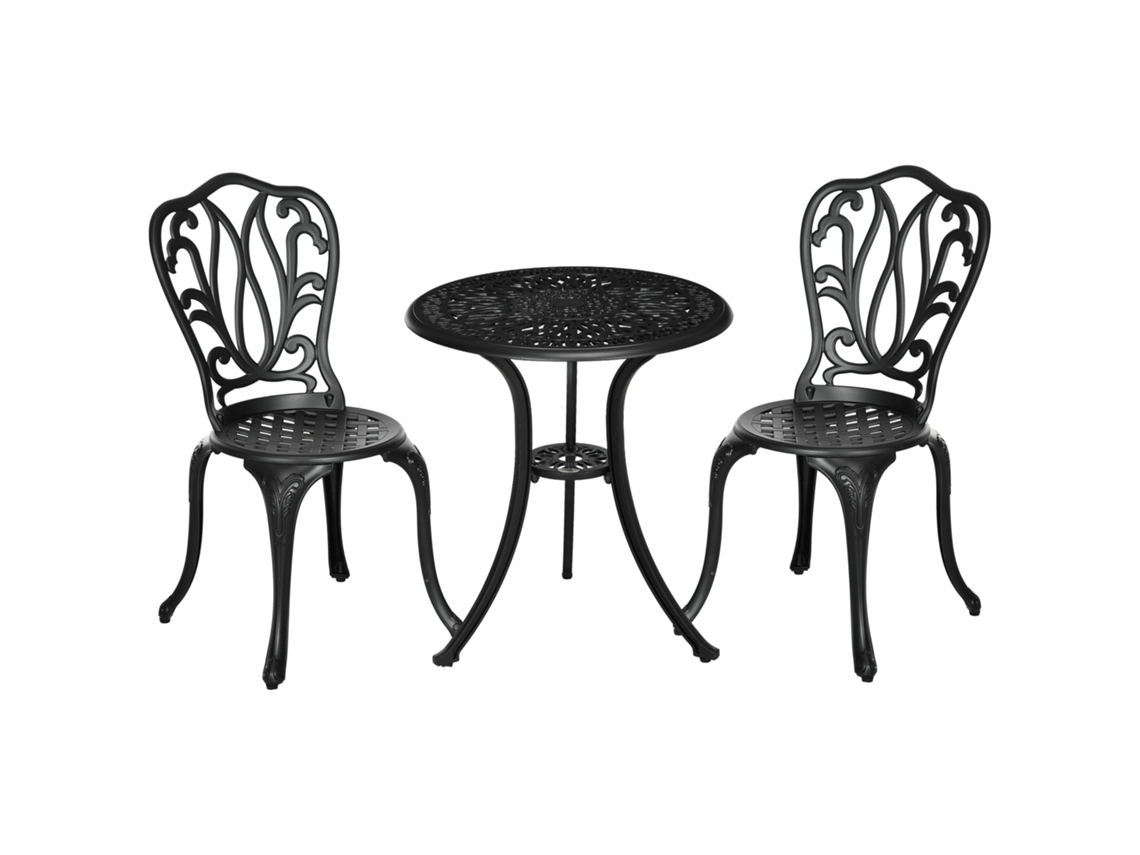 Conj Jardín 2 Personas Retro Aluminio Fundido Negro