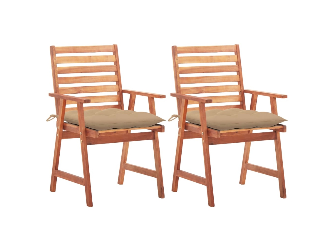 Sillas de comedor de jardín de dos piezas DKD Home Decor con cojines de acacia maciza