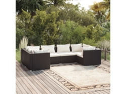 Conjunto de jardín DKD Home Decor de 6 piezas con cojines de mimbre negros