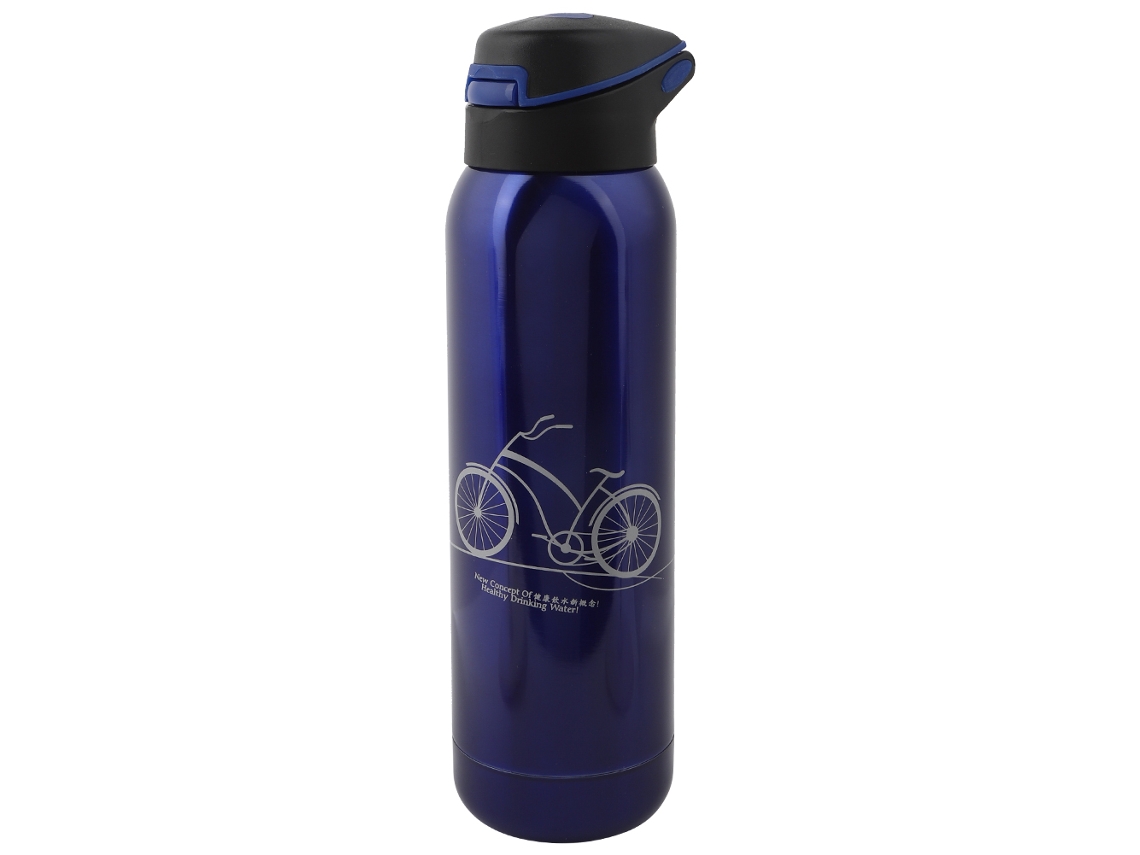 Vaso térmico de acero inoxidable de 500 ml para estudiantes, botella de viaje con pajita (azul)