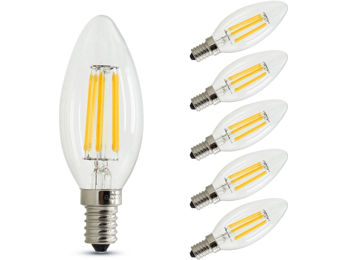 Bombilla Led Regulable Tipo Vela E14 (punta De Llama) — 4 W — Blanco Cálido (2700 K) — 400 Lúmenes — Paquete De 6