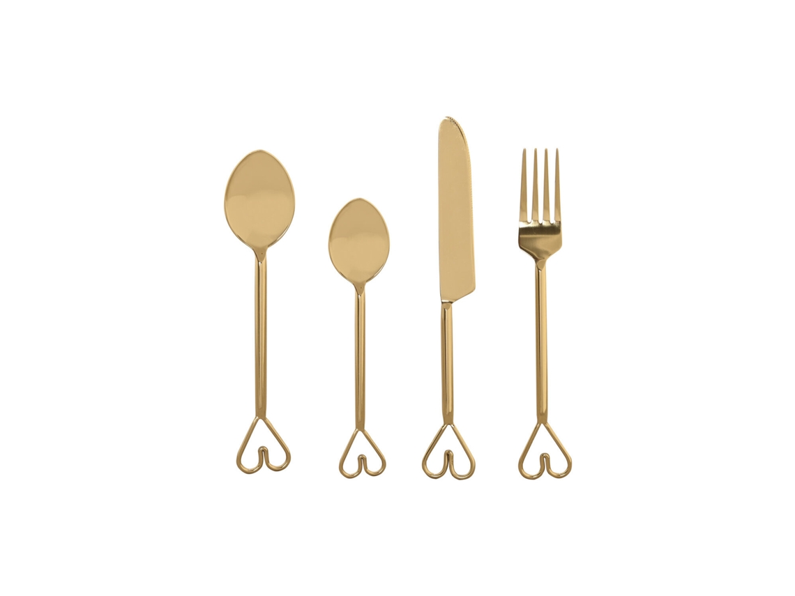 Set 16 Cuberteria Inox Corazon Dorado 4,5x1,5x21cm