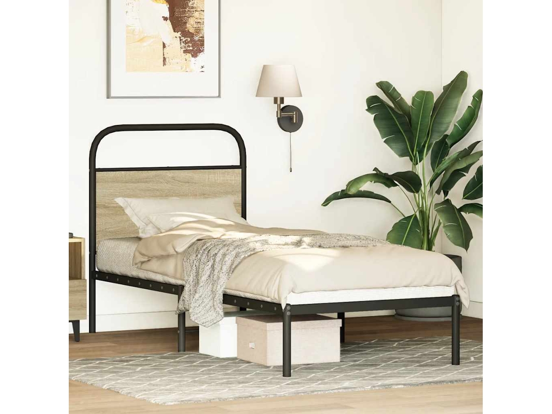 Cabecero De Acero Y Madera De Ingeniería Roble Sonoma 75 Cm
