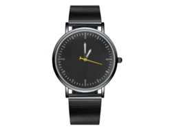 Reloj De Pulsera Analógico Redondo Con Correa De Acero Inoxidable Y Movimiento De Cuarzo Negro.