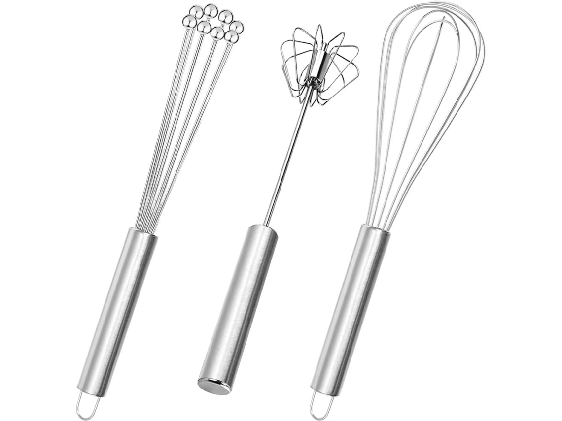 Juego de 3 batidores de mano rotativos semiautomáticos de acero inoxidable para crema, huevos y repostería Sstrwgood